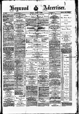 cover page of Heywood Advertiser published on April 1, 1892