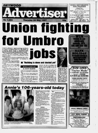 cover page of Heywood Advertiser published on May 22, 1997