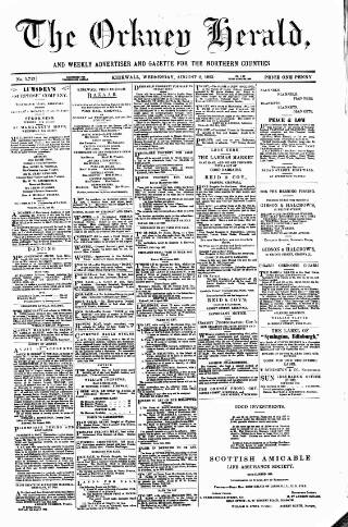 cover page of Orkney Herald, and Weekly Advertiser and Gazette for the Orkney & Zetland Islands published on August 2, 1893