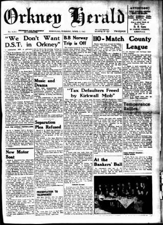 cover page of Orkney Herald published on April 1, 1947