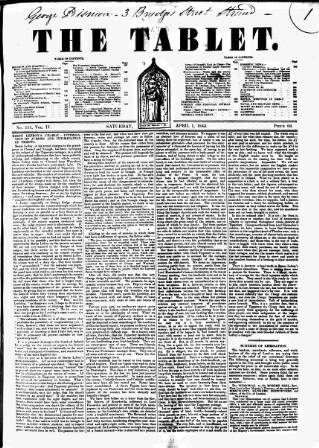 cover page of Tablet published on April 1, 1843