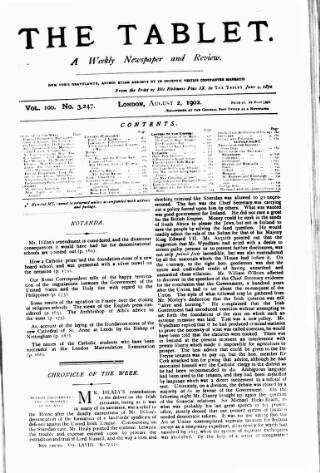cover page of Tablet published on August 2, 1902