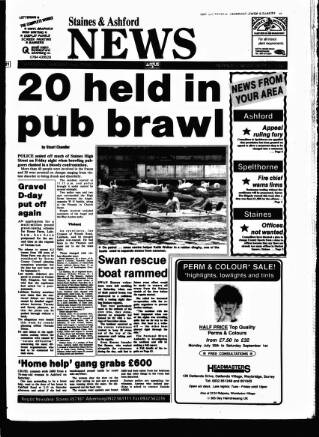 cover page of Staines & Ashford News published on August 2, 1990