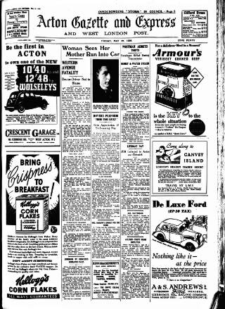 cover page of Acton Gazette published on May 22, 1936