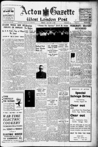 cover page of Acton Gazette published on August 2, 1940
