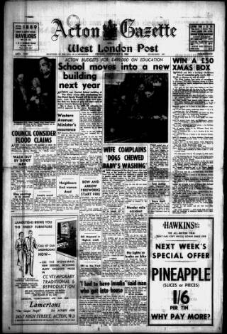 cover page of Acton Gazette published on November 2, 1956