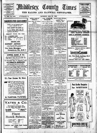 cover page of Middlesex County Times published on May 22, 1926