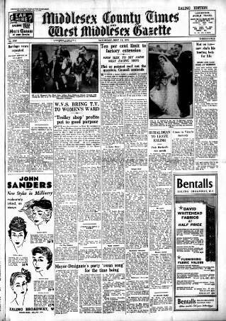 cover page of Middlesex County Times published on May 22, 1954
