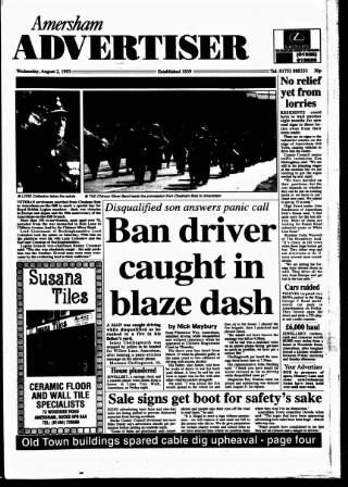 cover page of Amersham Advertiser published on August 2, 1995