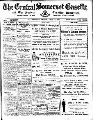 cover page of Central Somerset Gazette published on June 13, 1924