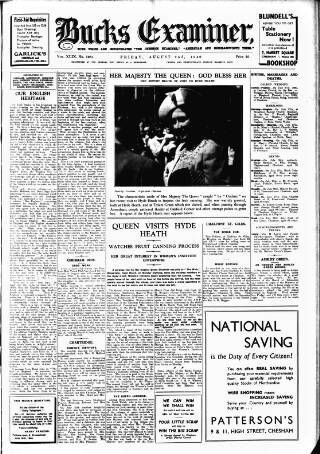 cover page of Buckinghamshire Examiner published on August 2, 1940