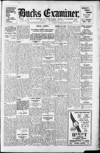 cover page of Buckinghamshire Examiner published on November 2, 1951