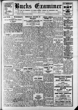 cover page of Buckinghamshire Examiner published on May 22, 1953