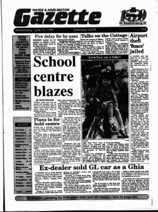 cover page of Hayes & Harlington Gazette published on June 13, 1990