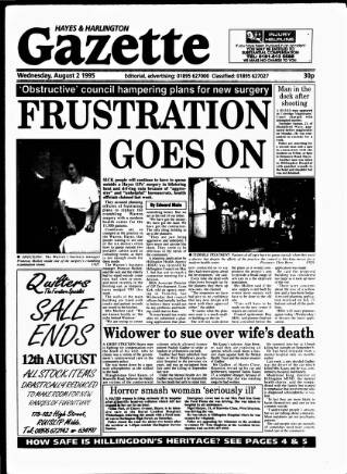 cover page of Hayes & Harlington Gazette published on August 2, 1995