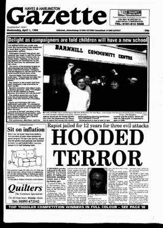 cover page of Hayes & Harlington Gazette published on April 1, 1998