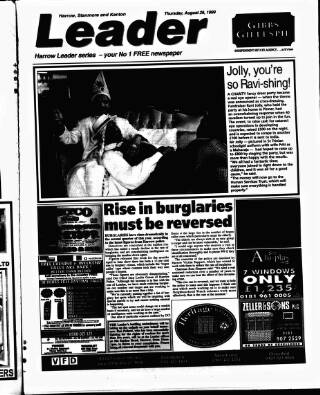 cover page of Harrow Leader published on August 26, 1999
