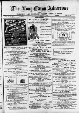 cover page of Long Eaton Advertiser published on November 2, 1889