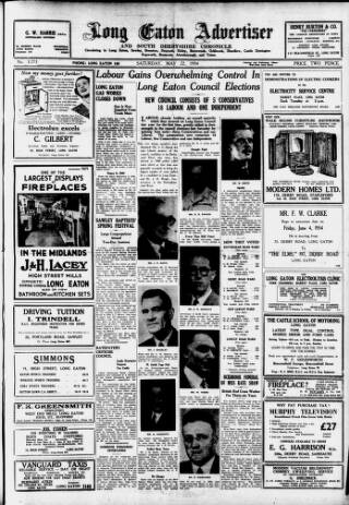 cover page of Long Eaton Advertiser published on May 22, 1954