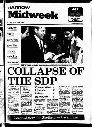 cover page of Harrow Midweek published on May 11, 1982