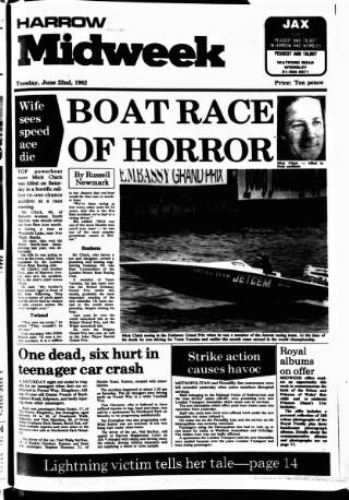 cover page of Harrow Midweek published on June 22, 1982