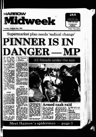 cover page of Harrow Midweek published on August 31, 1982