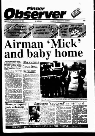 cover page of Pinner Observer published on November 2, 1989
