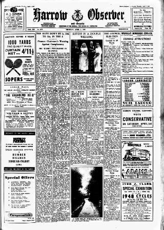 cover page of Harrow Observer published on April 1, 1948