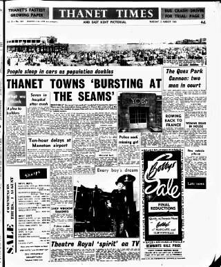 cover page of Thanet Times published on August 2, 1966