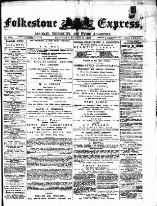 cover page of Folkestone Express, Sandgate, Shorncliffe & Hythe Advertiser published on August 2, 1879