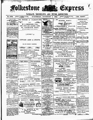 cover page of Folkestone Express, Sandgate, Shorncliffe & Hythe Advertiser published on November 2, 1904