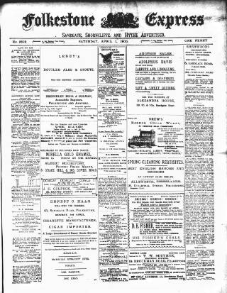 cover page of Folkestone Express, Sandgate, Shorncliffe & Hythe Advertiser published on April 1, 1905