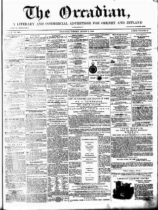 cover page of Orcadian published on August 2, 1864