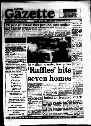 cover page of Harefield Gazette published on November 2, 1994