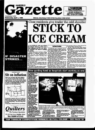 cover page of Harefield Gazette published on April 1, 1998