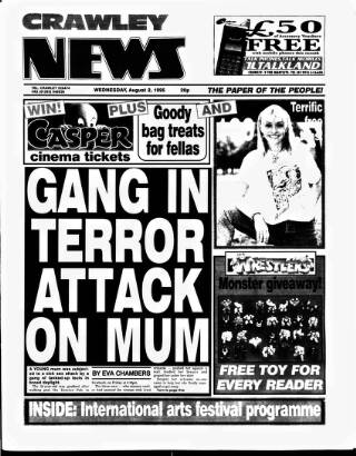 cover page of Crawley News published on August 2, 1995