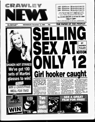 cover page of Crawley News published on December 13, 1995