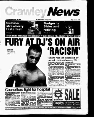 cover page of Crawley News published on June 30, 1999