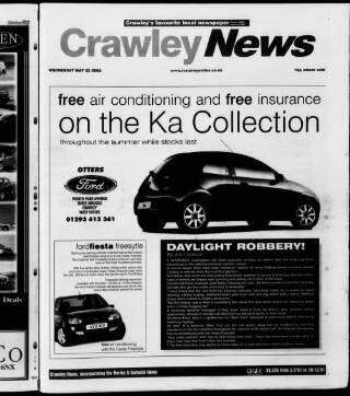 cover page of Crawley News published on May 22, 2002