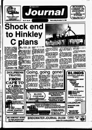 cover page of Bridgwater Journal published on November 18, 1989