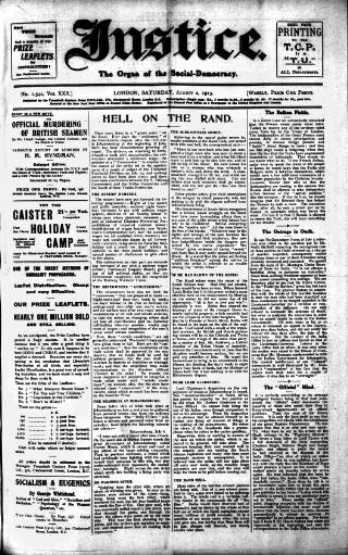 cover page of Justice published on August 2, 1913