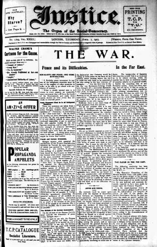 cover page of Justice published on April 1, 1915