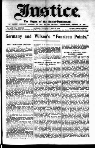 cover page of Justice published on May 22, 1919