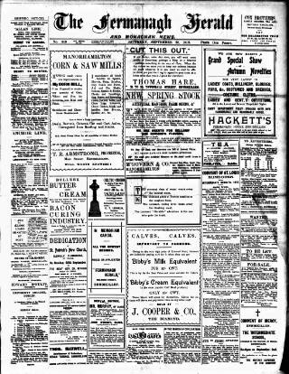 cover page of Fermanagh Herald published on September 28, 1912