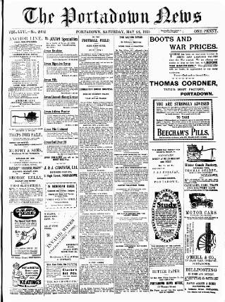 cover page of Portadown News published on May 22, 1915