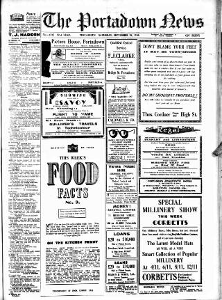 cover page of Portadown News published on September 28, 1940
