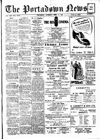 cover page of Portadown News published on April 1, 1950