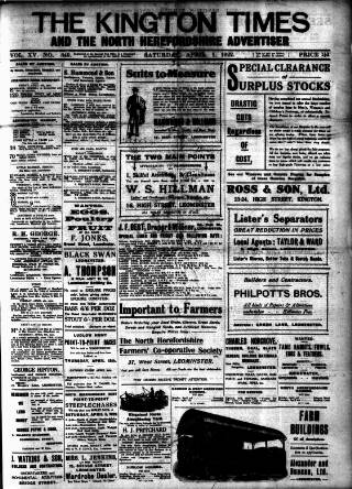 cover page of Kington Times published on April 1, 1922