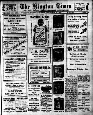 cover page of Kington Times published on November 2, 1929