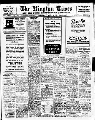 cover page of Kington Times published on August 2, 1941